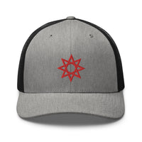 trucker hat featuring Red 8 Point Star Octagram Anu God Embroidered Retro embroidered artwork, product image 21