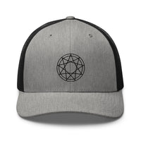 trucker hat featuring Black 9 Point Star Pentagram Occult Symbol Embroidered Retro embroidered artwork, product image 15
