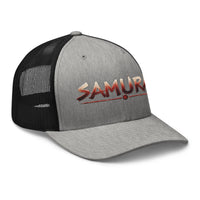 Black trucker hat featuring Anime Samurai Warrior embroidered artwork, product image 1