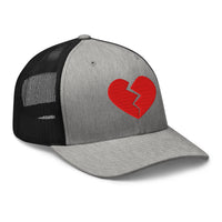 Heather Grey/White trucker hat featuring Red Broken Heart Valentine's Day embroidered artwork, product image 8