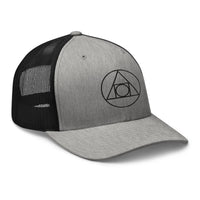 Heather Grey/White trucker hat featuring Philosopher's Stone Black Alchemy Symbol embroidered artwork, product image 8