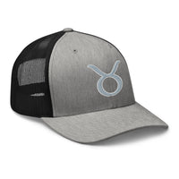 Heather Grey/White trucker hat featuring Zodiac Sign Taurus embroidered artwork, product image 8