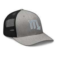 Heather Grey/White trucker hat featuring Zodiac Sign Scorpio embroidered artwork, product image 8