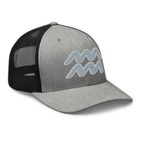 Heather Grey/White trucker hat featuring Zodiac Sign Aquarius embroidered artwork, product image 8