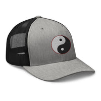 Heather Grey/White trucker hat featuring Yin and Yang Chinese Symbol embroidered artwork, product image 8