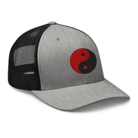 Heather Grey/White trucker hat featuring Yin Yang Red Chinese Symbol embroidered artwork, product image 8