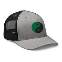 Heather Grey/White trucker hat featuring Yin Yang Green Chinese Symbol embroidered artwork, product image 8