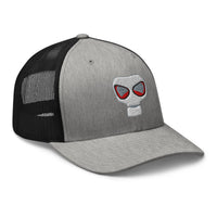 Heather Grey/White trucker hat featuring WWII Era Bio Hazard Gas Mask embroidered artwork, product image 8