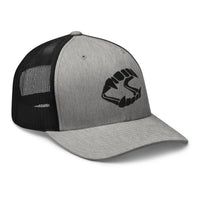 Heather Grey/White trucker hat featuring Black Vampire Novelty Fangs embroidered artwork, product image 8