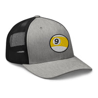 trucker hat featuring Nine Ball Stripe Billiards embroidered artwork, product image 8