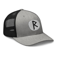trucker hat featuring Raidho Rune embroidered artwork, product image 8
