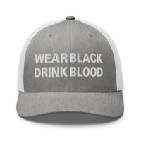 trucker hat featuring Wear Black Drink Blood embroidered artwork, product image 10