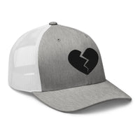 trucker hat featuring Black Broken Heart Valentines Day embroidered artwork, product image 10