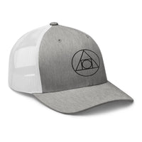 White trucker hat featuring Philosopher's Stone Black Alchemy Symbol embroidered artwork, product image 9
