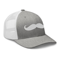 White trucker hat featuring Wild West Handlebar Mustache embroidered artwork, product image 9