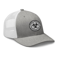 White trucker hat featuring Zombie Outbreak Response Team embroidered artwork, product image 9