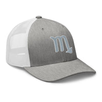 White trucker hat featuring Zodiac Sign Scorpio embroidered artwork, product image 9