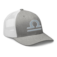 White trucker hat featuring Zodiac Sign Libra embroidered artwork, product image 9