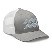 White trucker hat featuring Zodiac Sign Aquarius embroidered artwork, product image 9