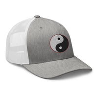 White trucker hat featuring Yin and Yang Chinese Symbol embroidered artwork, product image 9