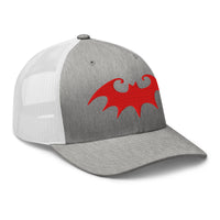 White trucker hat featuring Whimsical Halloween Vampire Bat embroidered artwork, product image 9