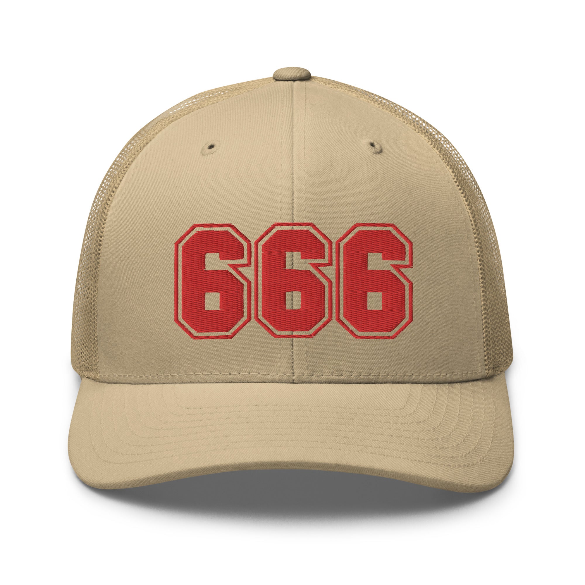 Red 666 Number of the Beast Embroidered Retro Trucker Cap Snapback Hat