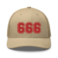 trucker hat featuring Red 666 Number of the Beast Embroidered Retro embroidered artwork, product image 23