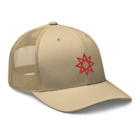 trucker hat featuring Red 8 Point Star Octagram Anu God Embroidered Retro embroidered artwork, product image 24