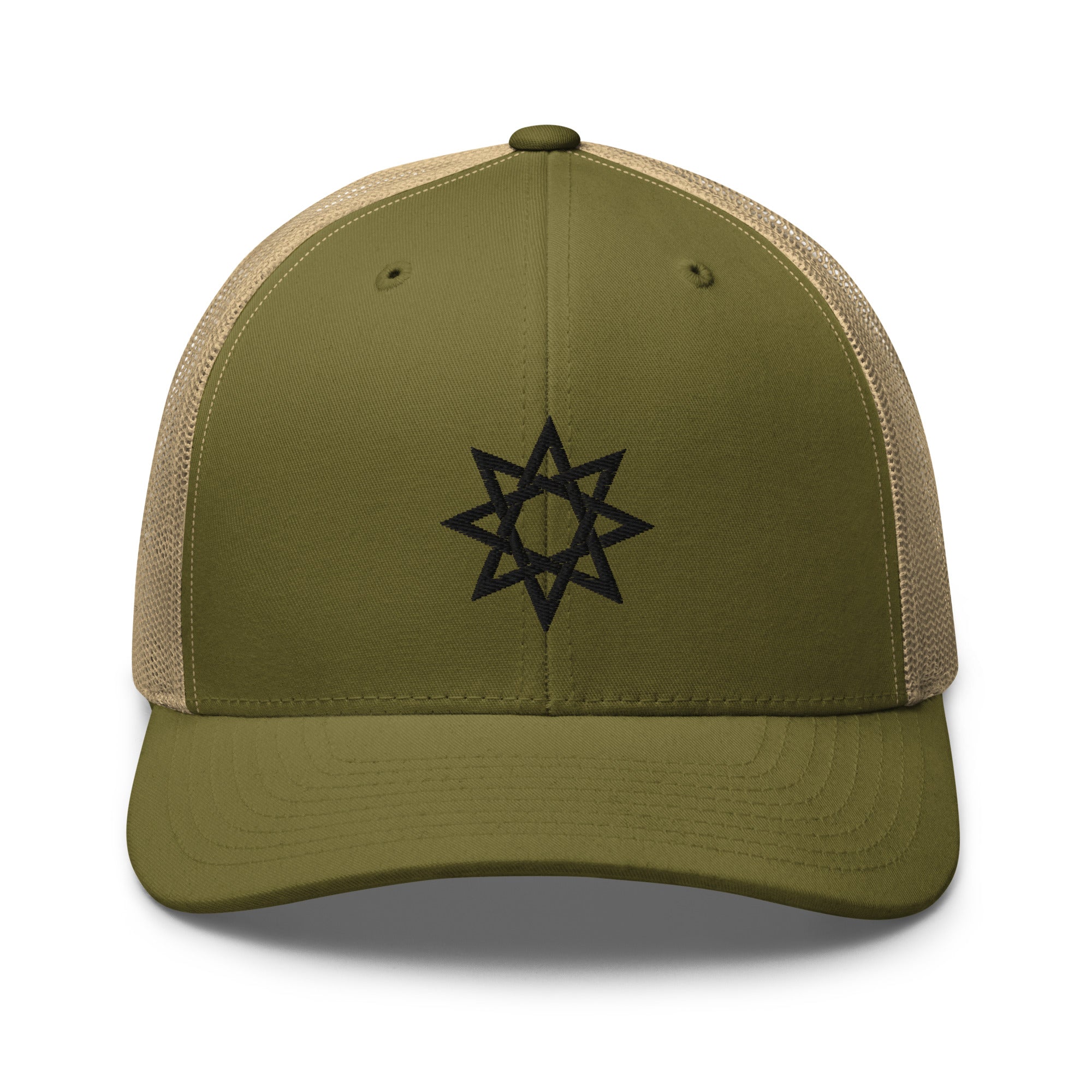 Black 8 Point Star Octagram Anu God Embroidered Retro Trucker Cap Snapback Hat