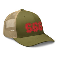 trucker hat featuring Red 666 Number of the Beast Embroidered Retro embroidered artwork, product image 26