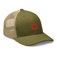trucker hat featuring Red 8 Point Star Octagram Anu God Embroidered Retro embroidered artwork, product image 26