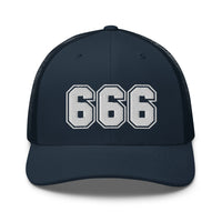Red trucker hat featuring White 666 Number of the Beast Embroidered Retro embroidered artwork, product image 6