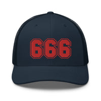Brown/ Khaki trucker hat featuring Red 666 Number of the Beast Embroidered Retro embroidered artwork, product image 7