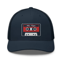 Red trucker hat featuring 80's Style Retro Cassette Mix Tape Embroidered Retro embroidered artwork, product image 6