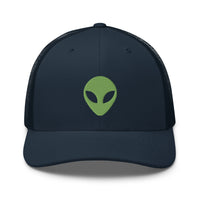 Charcoal/ Black trucker hat featuring Alien Face Little Green Men Embroidered Retro embroidered artwork, product image 5