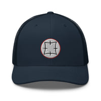 Charcoal/ Black trucker hat featuring Ancient Japanese Symbol Embroidered Samurai embroidered artwork, product image 5
