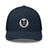Charcoal/ Black trucker hat featuring Black Cat Wiccan Pentagram Embroidered Retro embroidered artwork, product image 5