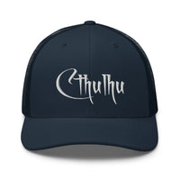 Charcoal/ Black trucker hat featuring White Call of Cthulhu Great Old Ones embroidered artwork, product image 5