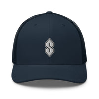 Charcoal/ Black trucker hat featuring Black Outline Cool S, Graffiti S, Middle School S embroidered artwork, product image 5
