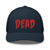 Charcoal/ Black trucker hat featuring Red Thread DEAD Emotional Depression embroidered artwork, product image 5
