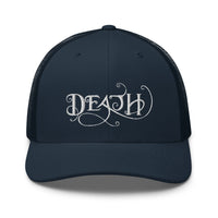 Charcoal/ Black trucker hat featuring Whimsical Death - This is the End embroidered artwork, product image 5