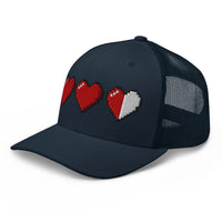 Charcoal/ Black trucker hat featuring 3 Heart Meter Retro 8 Bit Video Game Pixelated embroidered artwork, product image 5