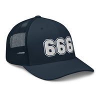 Brown/ Khaki trucker hat featuring White 666 Number of the Beast Embroidered Retro embroidered artwork, product image 7