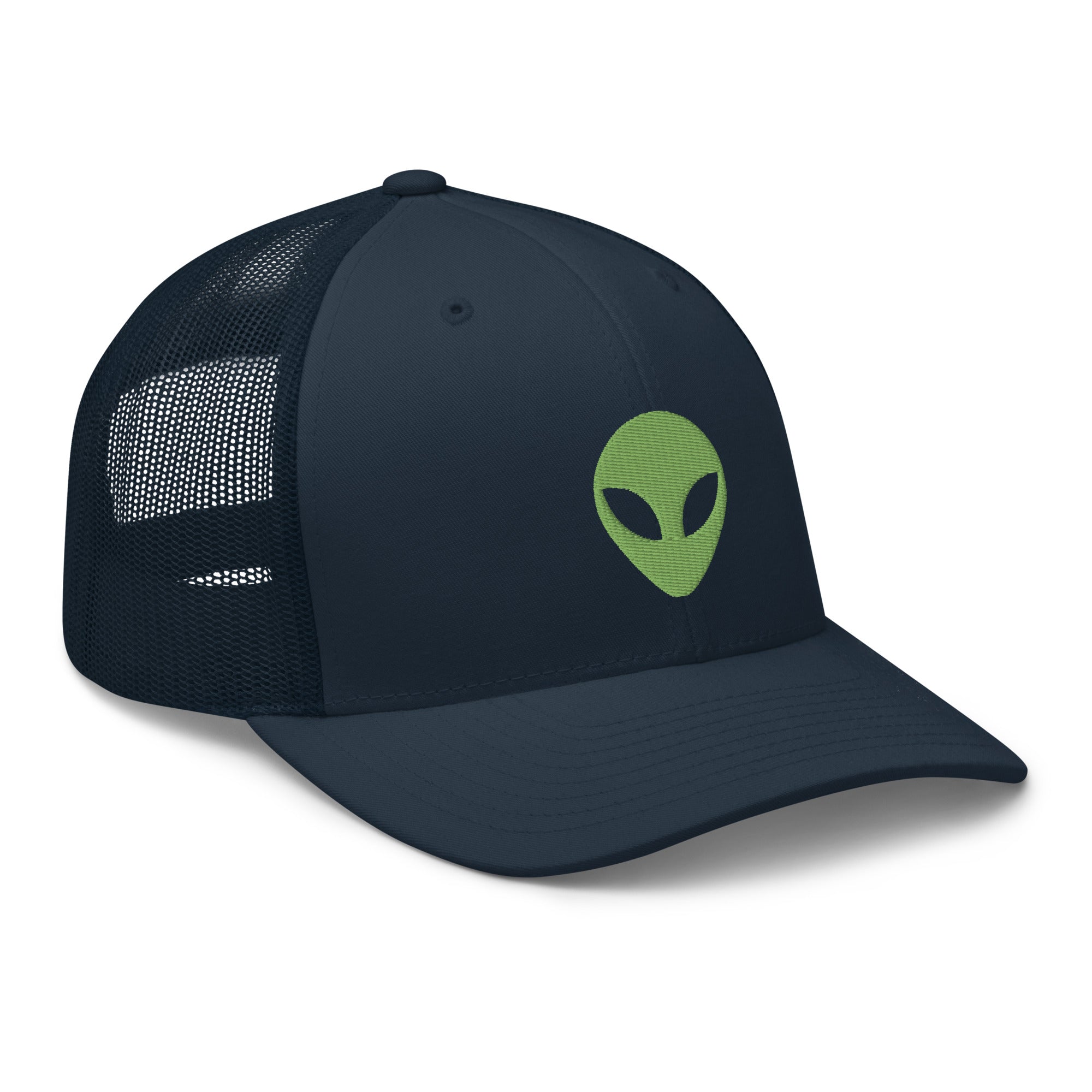 Alien Face Little Green Men Embroidered Retro Trucker Cap Snapback Hat