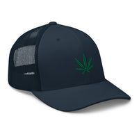 Pink trucker hat featuring Cannabis Pot Leaf Marijuana Embroidered Retro embroidered artwork, product image 7