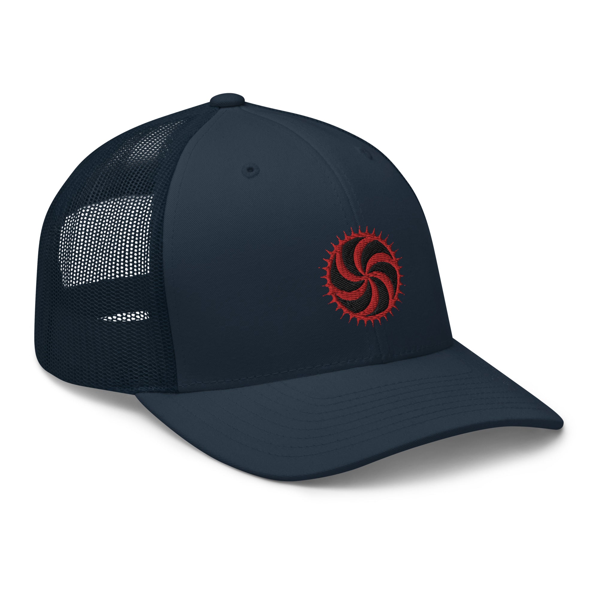 Red Deadly Swirl Spike Symbol Embroidered Trucker Cap Snapback Hat