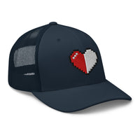 Navy/ White trucker hat featuring Retro 8 Bit Video Game Pixelated Half Life Heart embroidered artwork, product image 4
