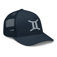 Navy/ White trucker hat featuring Zodiac Sign Gemini embroidered artwork, product image 4