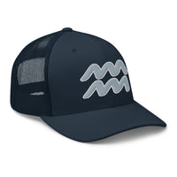 Navy/ White trucker hat featuring Zodiac Sign Aquarius embroidered artwork, product image 4