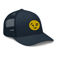 Charcoal/ Black trucker hat featuring Winking Face Emoji Emoticon embroidered artwork, product image 5